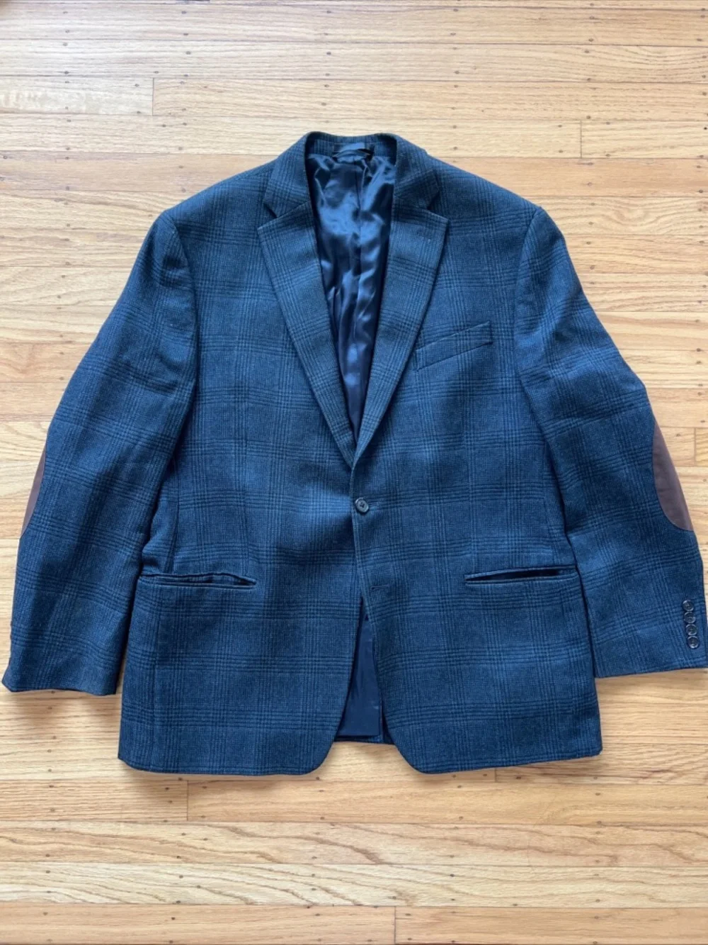 Lauren Ralph Lauren Gray Plaid Sport Coat Mens Wool Elbow Patch Blazer 43R